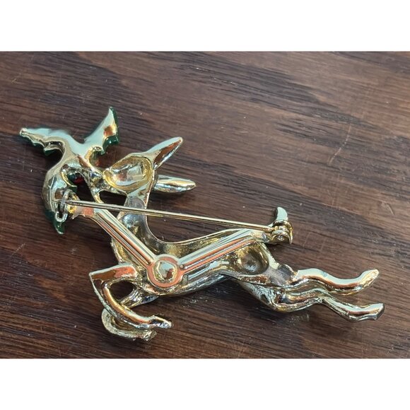 Vintage Gold-Tone Reindeer Brooch With Holly & Berries Holiday Pin - Picture 3 of 3